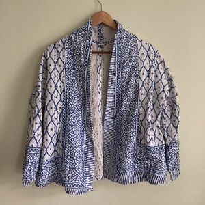 Vintage white/indigo blue cotton Kantha quilted  jacket